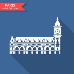 Gare de Lyon in Paris. Vector con with long shadow