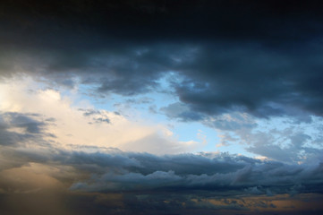 Colorful bluish cloudscape in the evening sky