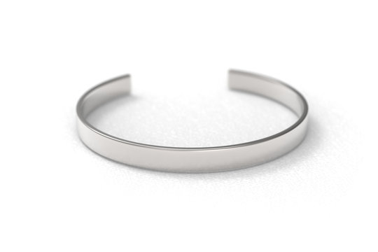 Metal silver coloured bracelet on white background, the product mock-up