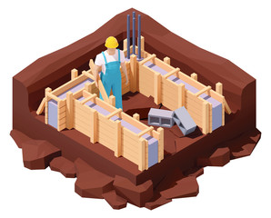 Vector isometric house foundation works