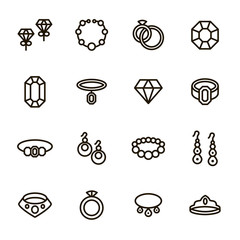 Jewelry Sign Black Thin Line Icon Set. Vector
