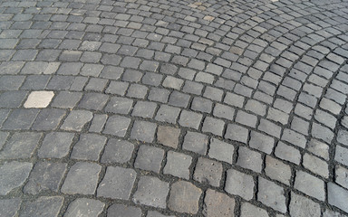Cubical stone pavement on the street