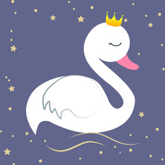 Obraz premium Cute, Swan, Cartoon, Vector Illustration