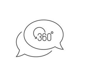360 degree line icon. Chat bubble design. Full rotation sign. VR technology simulation symbol. Outline concept. Thin line full rotation icon. Vector