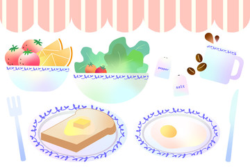 手描き風朝食イラストセット