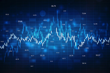 Creative glowing blue Forex chart wallpaper with grid. Invest and finance concept, Stock market chart. Business graph background, Financial Background