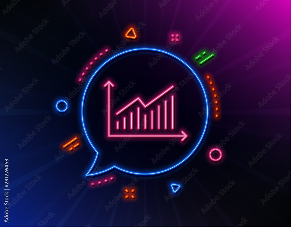 Poster chart line icon. neon laser lights. report graph or sales growth sign. analysis and statistics data 