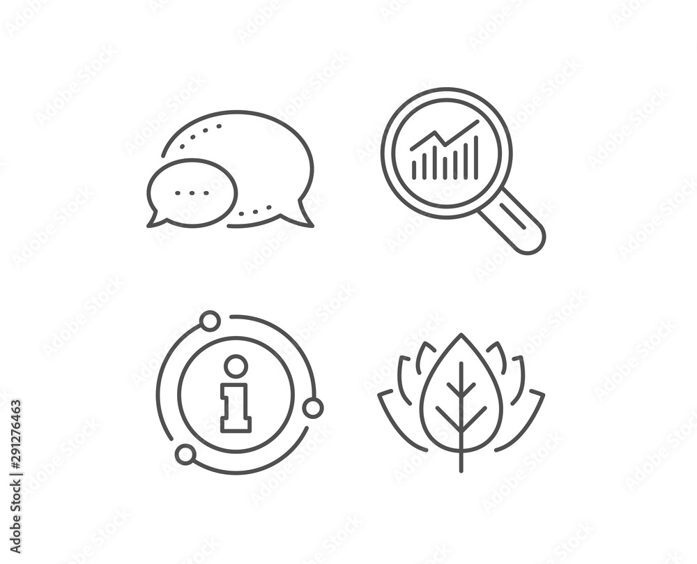 Poster chart line icon. chat bubble, info sign elements. report graph or sales growth sign in magnifying gl