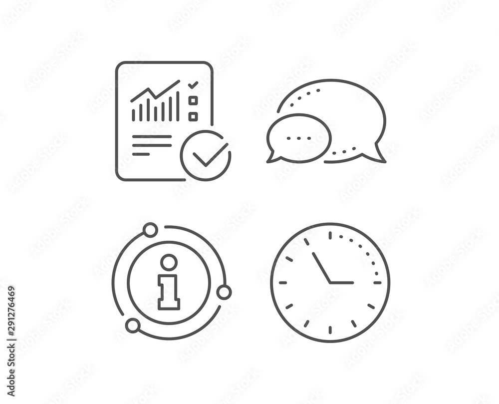 Poster checklist document line icon. chat bubble, info sign elements. analysis chart or sales growth report