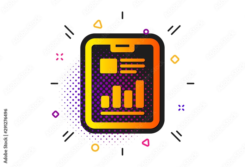 Poster analysis chart or sales growth sign. halftone circles pattern. report document icon. statistics data