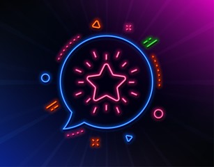 Rank star line icon. Neon laser lights. Success reward symbol. Best result sign. Glow laser speech bubble. Neon lights chat bubble. Banner badge with rank star icon. Vector