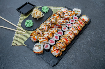 Sushi Set - Different Types of Maki Sushi and Nigiri Sushi.