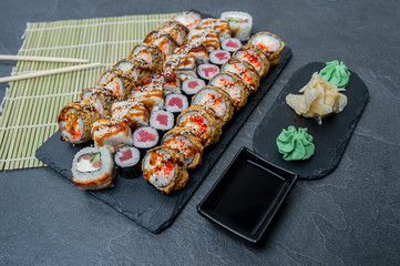 Sushi Set - Different Types of Maki Sushi and Nigiri Sushi.