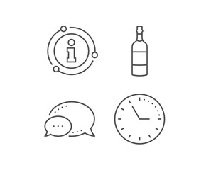 Brandy bottle line icon. Chat bubble, info sign elements. Whiskey or Scotch alcohol sign. Linear brandy bottle outline icon. Information bubble. Vector