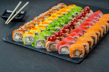 Sushi Set - Different Types of Maki Sushi and Nigiri Sushi.