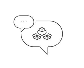 Parcel shipping line icon. Chat bubble design. Delivery box sign. Cargo package symbol. Outline concept. Thin line parcel shipping icon. Vector