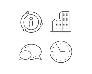 Skyscraper buildings line icon. Chat bubble, info sign elements. City architecture sign. Town symbol. Linear skyscraper buildings outline icon. Information bubble. Vector
