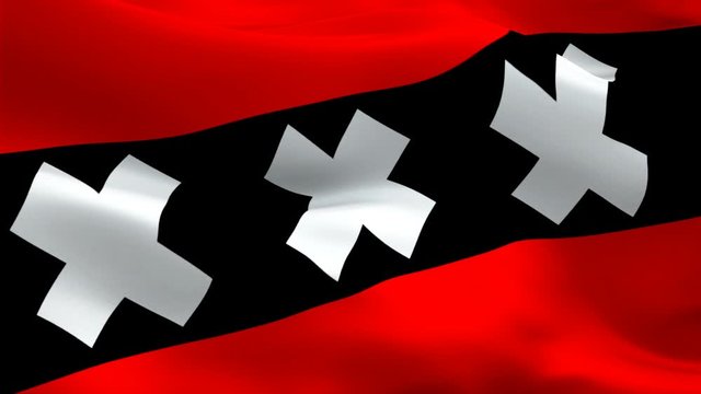 Amsterdam waving flag of Netherlands country. National 3d 3X flag waving. Sign of Amsterdam seamless loop animation. 3 cross flag HD resolution Background. Amsterdam flag Closeup 1080p Full HD video f