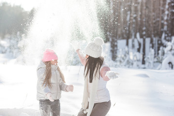 Fototapeta na wymiar Cheerful family having fun in winter