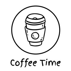 Coffee cup to go icon. Social media highlight logo. Coffee time cup doodle. Vector isolated