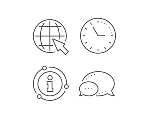 Globe with mouse cursor line icon. Chat bubble, info sign elements. World or Earth sign. Global Internet symbol. Linear internet outline icon. Information bubble. Vector