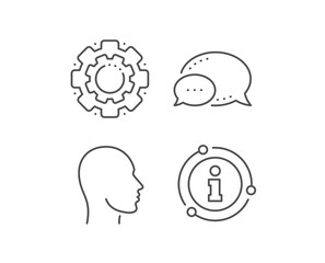 Head line icon. Chat bubble, info sign elements. Human profile sign. Facial identification symbol. Linear head outline icon. Information bubble. Vector