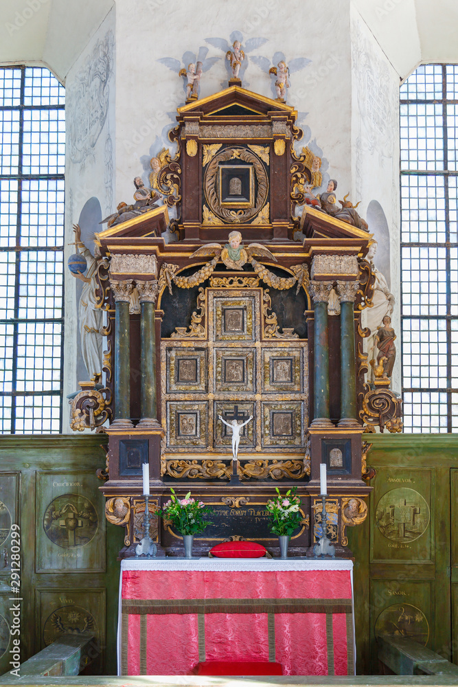 Sticker Old wooden altar in the castle church at Lacko castle in sweden