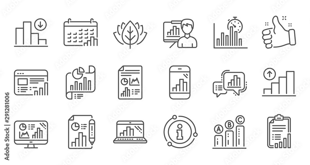 Poster graph line icons. charts and graphs, presentation and report. analytics linear icon set. quality lin