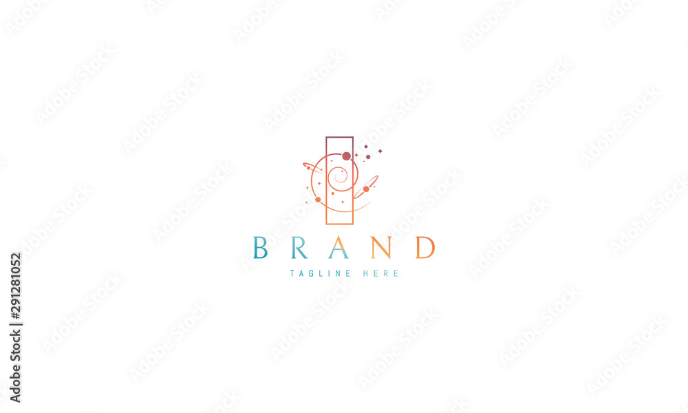 Wall mural vector color logo on which an abstract image of the universe in the form of planets and stars.
