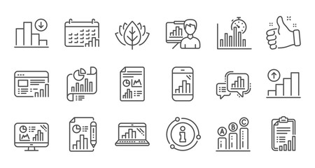 Graph line icons. Charts and graphs, Presentation and Report. Analytics linear icon set. Quality line set. Vector