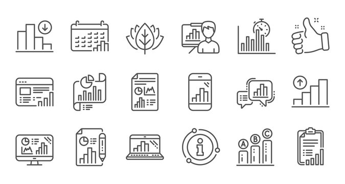 Graph line icons. Charts and graphs, Presentation and Report. Analytics linear icon set. Quality line set. Vector