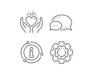Hold heart line icon. Chat bubble, info sign elements. Care love emotion sign. Valentine day symbol. Linear hold heart outline icon. Information bubble. Vector