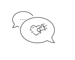 Love message line icon. Chat bubble design. Heart and megaphone sign. Valentine day symbol. Outline concept. Thin line love message icon. Vector