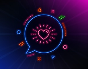 Fototapeta premium Heart line icon. Neon laser lights. Love emotion sign. Valentine day symbol. Glow laser speech bubble. Neon lights chat bubble. Banner badge with heart icon. Vector