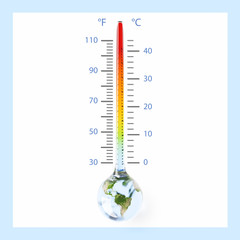 Global thermometer on white background, climate change