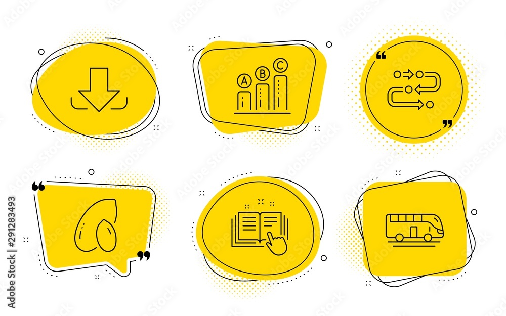 Poster methodology, technical documentation and bus tour signs. chat bubbles. download, peanut and graph ch