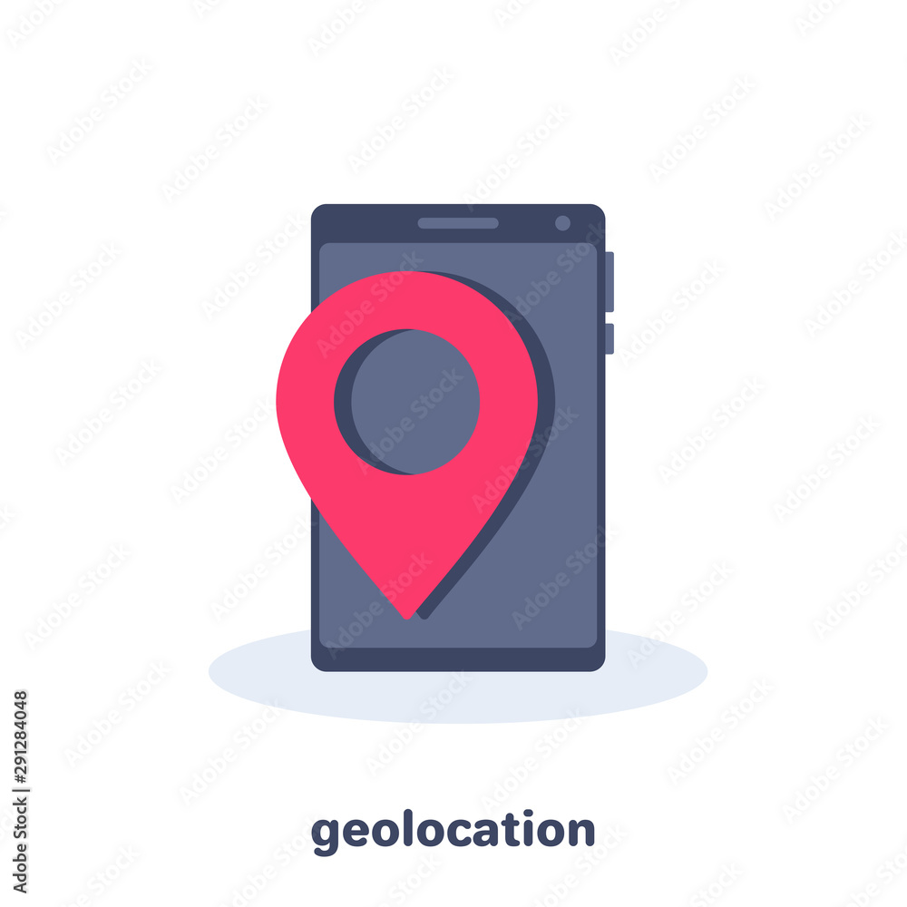 Poster flat vector image on a white background, business icon, smartphone of chen color with a red icon of 