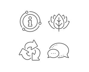 Recycle arrow line icon. Chat bubble, info sign elements. Recycling waste symbol. Reduce and Reuse sign. Linear recycle outline icon. Information bubble. Vector