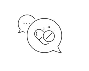 Medical pills line icon. Chat bubble design. Medicine drugs sign. Tablets symbol. Outline concept. Thin line medical pills icon. Vector