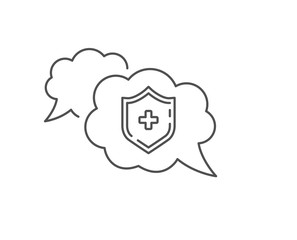 Medicine shield line icon. Chat bubble design. Medical protection sign. Outline concept. Thin line medical shield icon. Vector