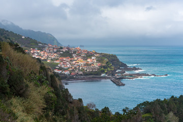 Obraz na płótnie Canvas View of Seixal from Bridal Veil Falls véu da noiva miradouro viewpoint in Madeira, Portugal
