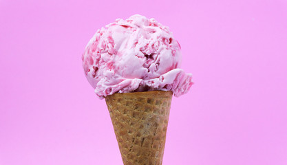 Strawberry ice cream scoop on white background, Closeup Front view Food concept..