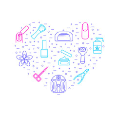 Manicure and Pedicure Thin Line Heart Shape Design Template. Vector