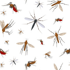 Fototapeta na wymiar Cartoon Color Mosquito Insect Seamless Pattern Background . Vector