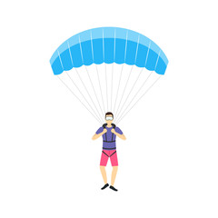 Cartoon Characters Skydiving or Parachuting Man on a White. Vector