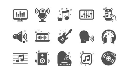 Music icons. Guitar, Musical note and Headphones. Jazz saxophone classic icon set. Quality set. Vector