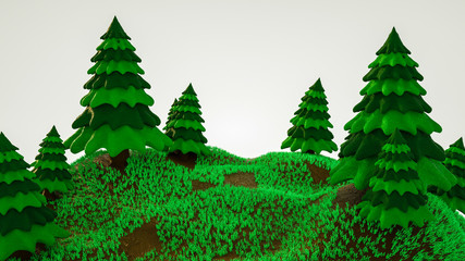 stylized three-dimensional models of fir trees. 3d rendering illustration