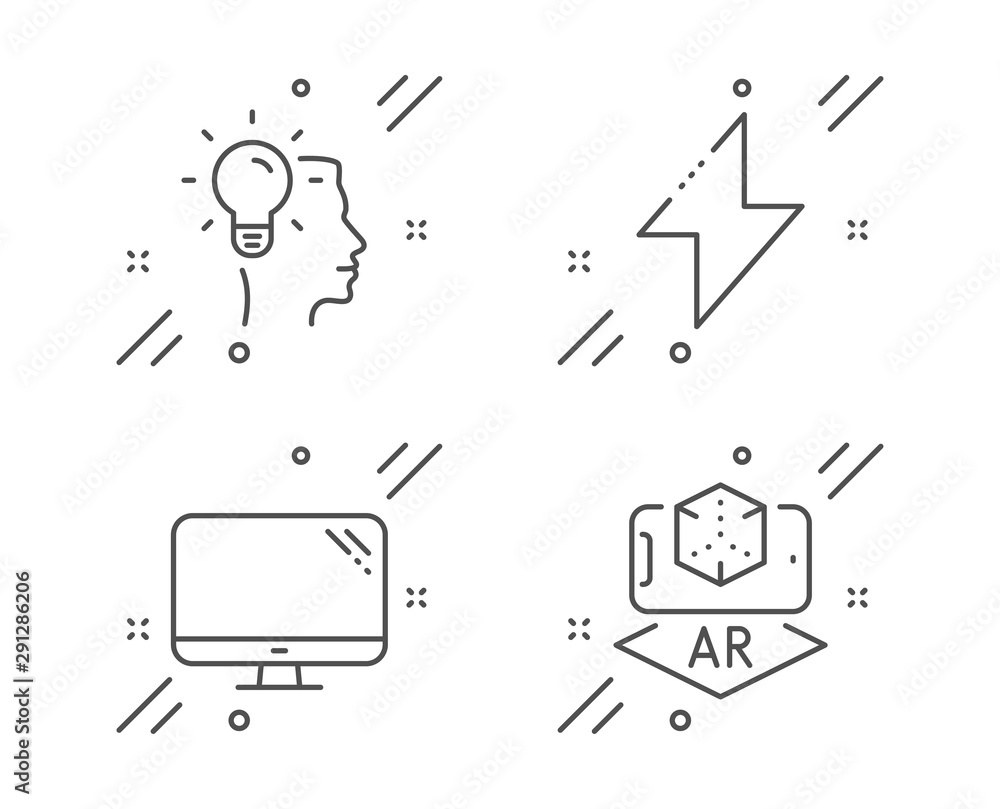 Aufkleber computer, energy and idea line icons set. augmented reality sign. pc component, thunderbolt, profess