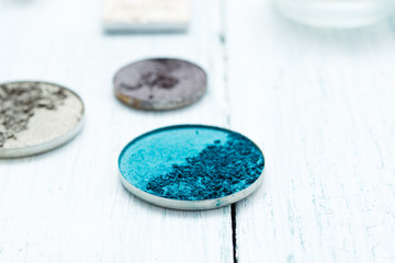 hygiene and beauty product samples, powder compact, spray, soap, moisturizer