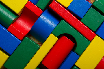 Kids educational developing toys frame on white background. Top view. Flat lay. Copy space for text